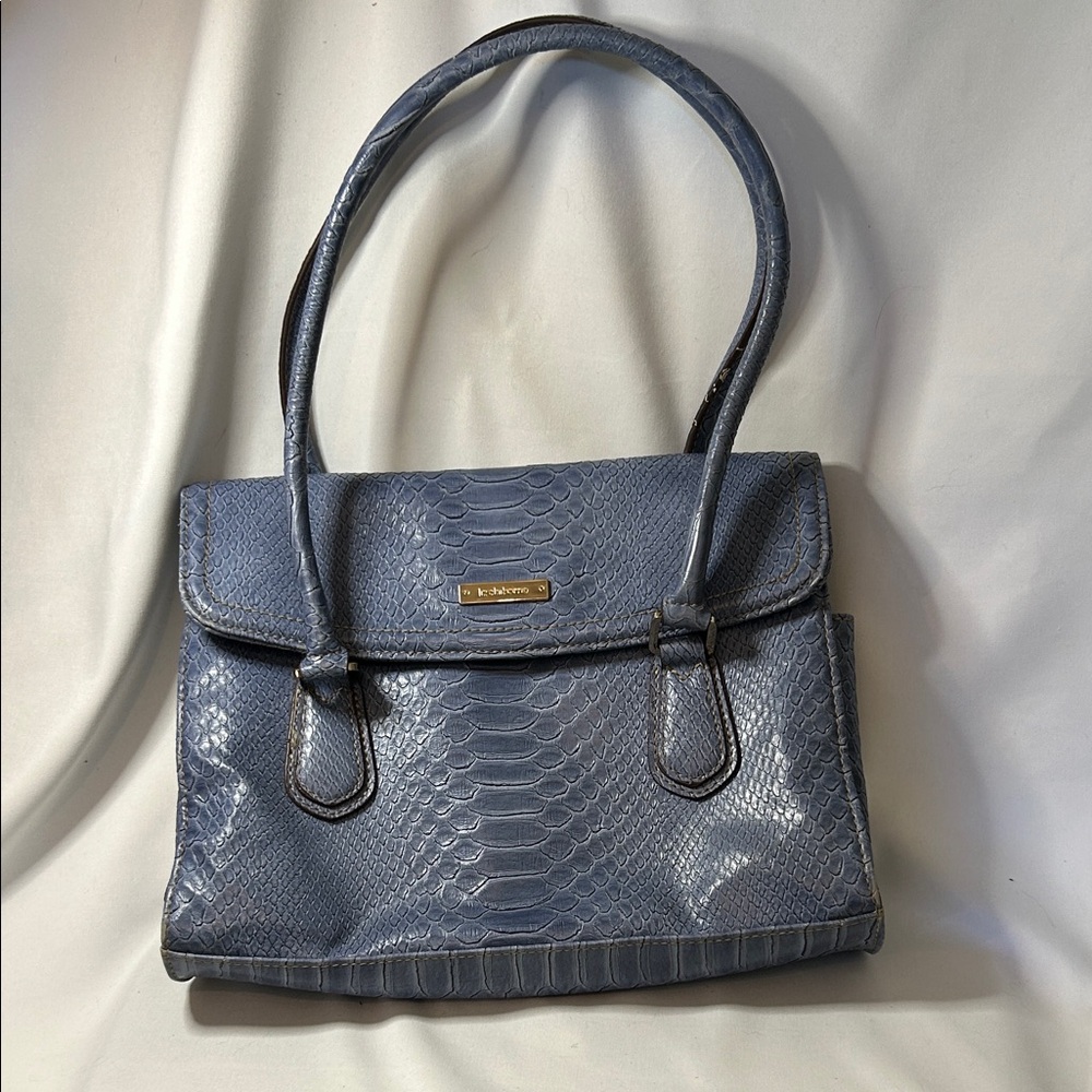 Vintage Liz Claiborne ~ Blue Faux Alligator Expandable Handbag